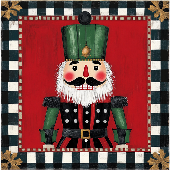 10" x 10" Red & Green Nutcracker with Black/White Check Border TTE-026