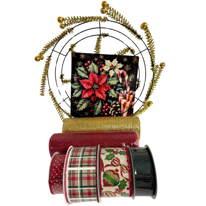 Poinsettia and Candy Cane Mesh Wreath Kit