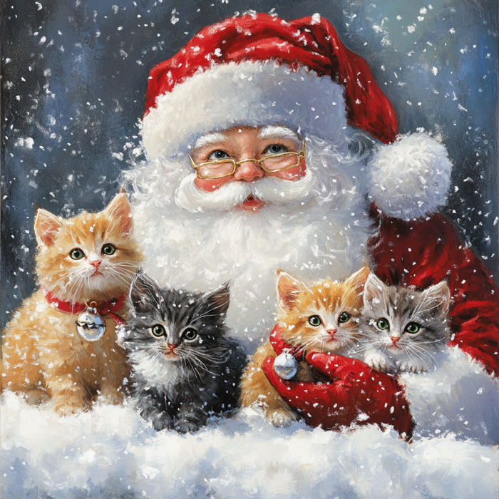 10" X 10" Santa with 4 Kittens Sign TTE-020