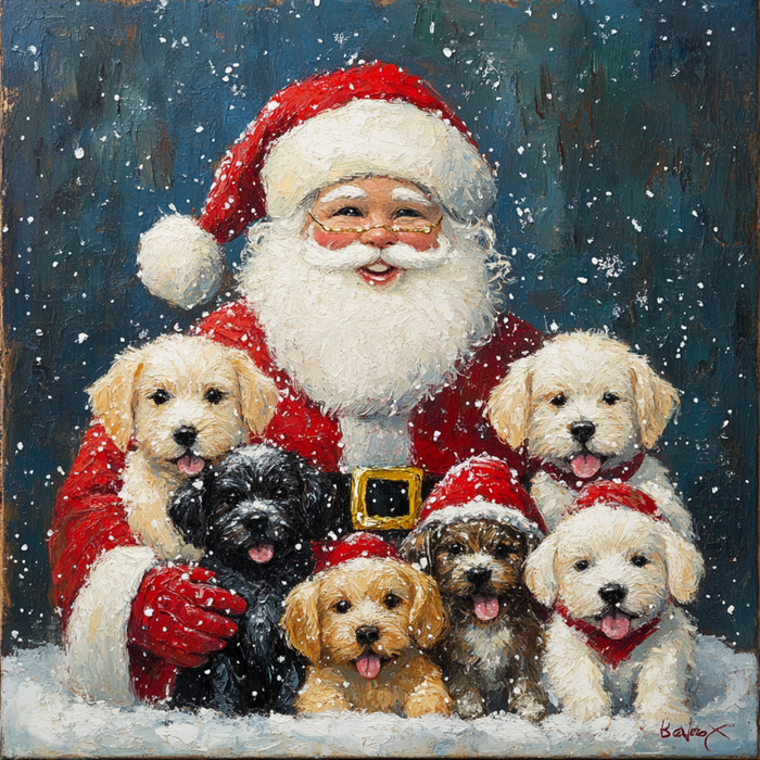 10" x 10" Santa with 6 Puppies Sign TTE-028