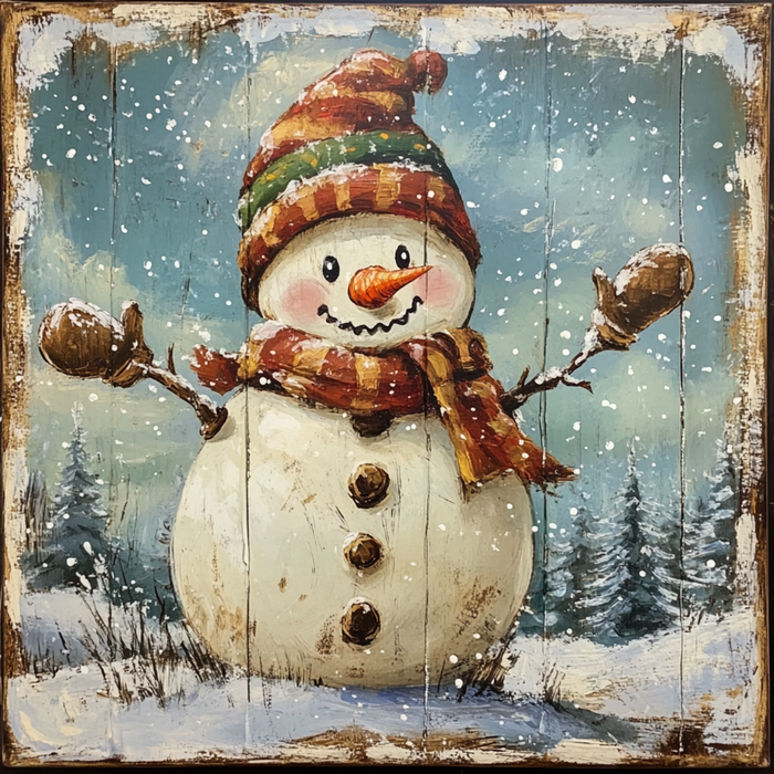 10" x 10" Snowman with Toboggan & Mittens Sign TTE-025