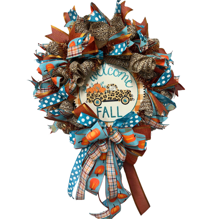 Leopard Truck Welcome Fall Completed Mesh Wreath