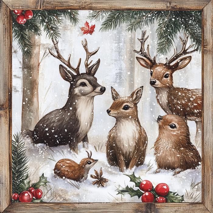 10" x 10" Winter Wildlife with Wood Border Sign TTE-021