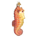 Introducing the Orange Sea Horse Ornament from Old World Christmas (12607), a captivating decoration embellished in lustrous tones of orange and yellow and enhanced with glitter accents. This enchanting piece captures the mystique of ocean deities and includes a metal cap for hanging, making it an excellent addition to any collection of good luck symbols.