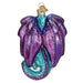 The Fantasy Dragon Ornament by Old World Christmas (item 12631) boasts a striking design featuring purple wings and a curled turquoise tail, enhanced with gold accents. Ideal for fans of mythical creatures, it comes with a golden cap for easy hanging.