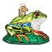 The Red-eyed Tree Frog Ornament by Old World Christmas, model 12632, features a dazzling array of green, blue, and orange colors as it perches on lush tropical leaves. Its glossy finish and gold hanging loop contribute to the elegance of this remarkable piece.