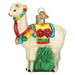 The Festive Alpaca Ornament Old World Christmas 12642 features colorful accessories like a vibrant saddle and necklace, stands on a green base, and includes a gold loop at the top for hanging. It's an ideal way to celebrate Fleece Navidad in style.