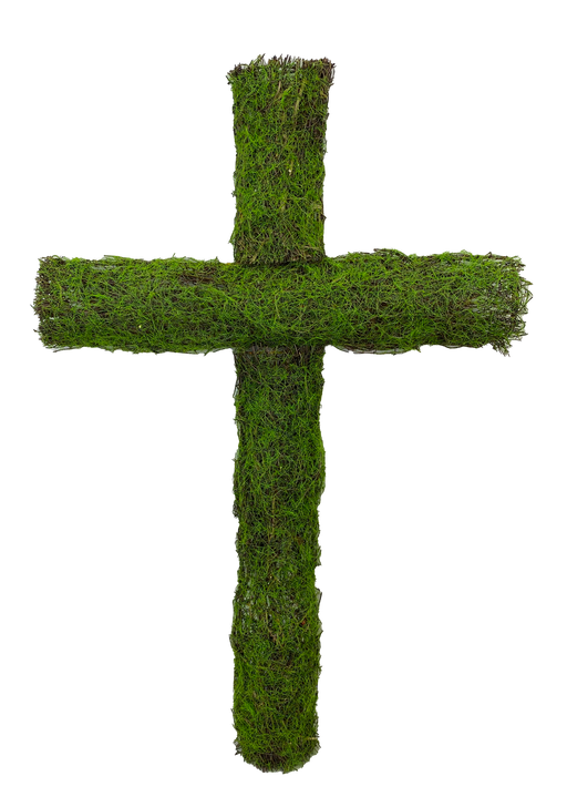 The 24 by 16 Green Moss Cross (29460GN) boasts a lush moss surface against a solid black backdrop. Its rich, natural texture offers organic appeal, perfect as a centerpiece.