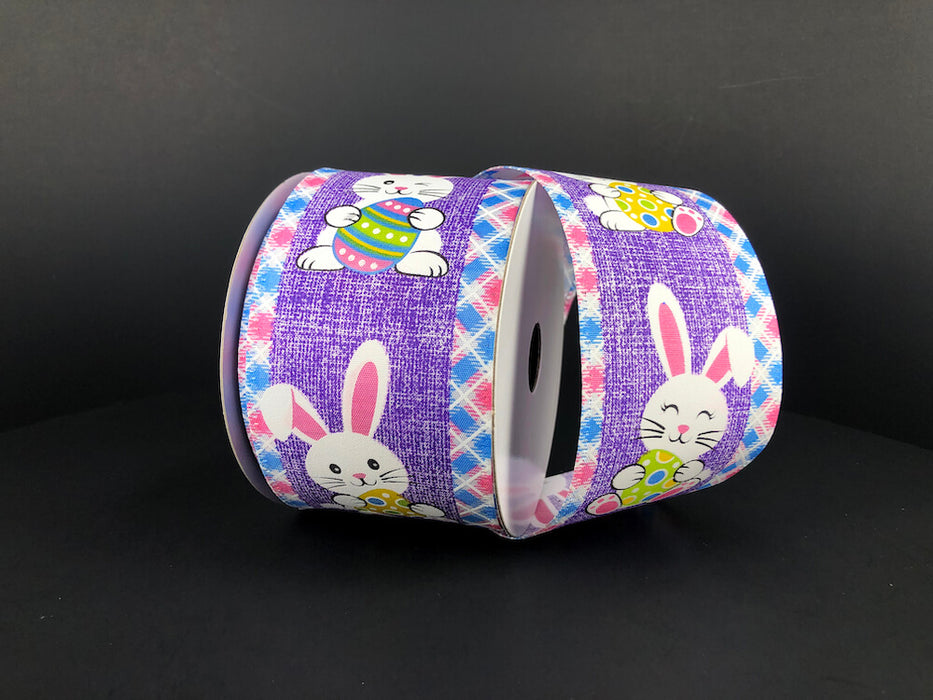 2.5"X10Y  Pink-Blue Argyle Edge/Lavender Happy Bunny Ribbon 35317-40-11