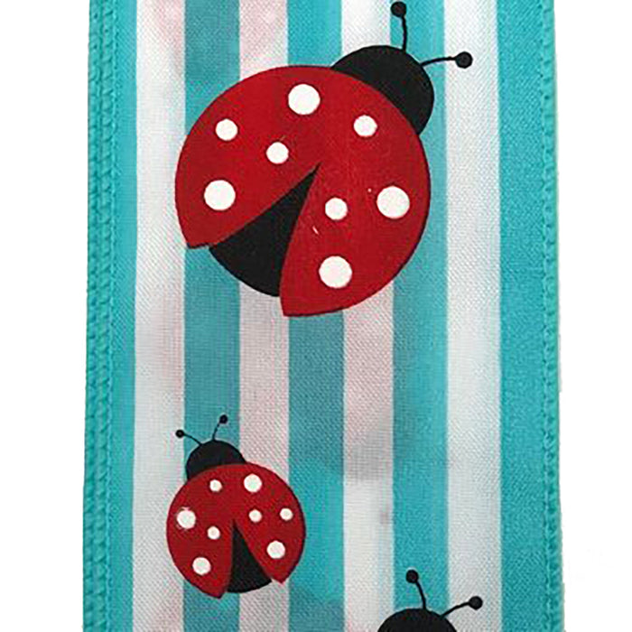 2.5" Aqua White Cabana Stripes with Ladybug Ribbon 41117-40-24