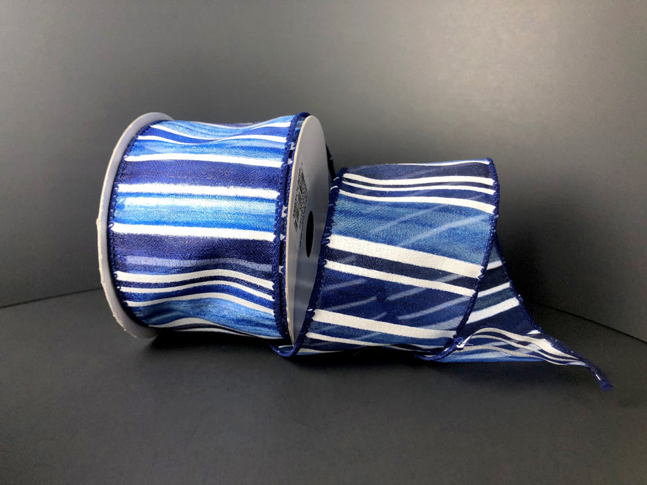 2.5"X10Y  Navy-Blue-White Sheer Stripes Ribbon 41127-40-27