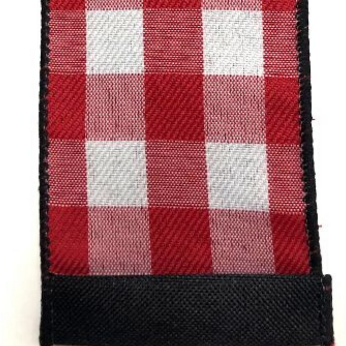 2.5" Two-Sided Red White Buffalo Plaid Black Back Ribbon 41146-40-13