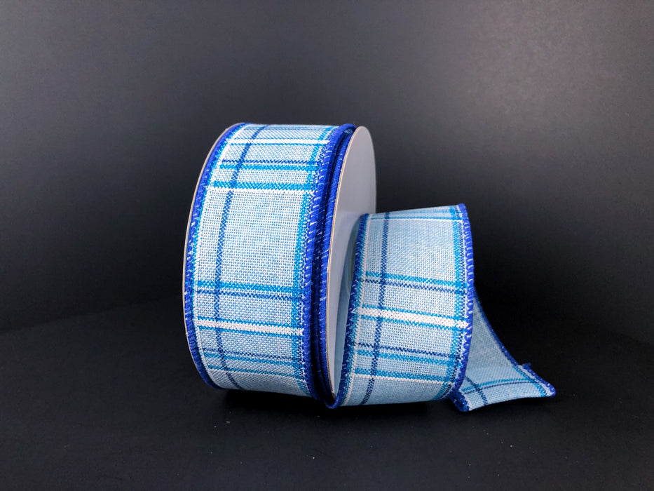 1.5"X10Y  Blue-Navy-White Cornelia Plaid Ribbon 41239-09-04