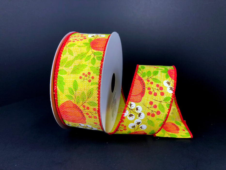 1.5"X10Y  Yellow Linen/Tangerine Peony-Cotton Ribbon 41256-09-24