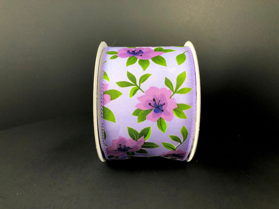 2.5"X10Y  Lavender Satin/Lavender Magnolias Ribbon 41335-40-30