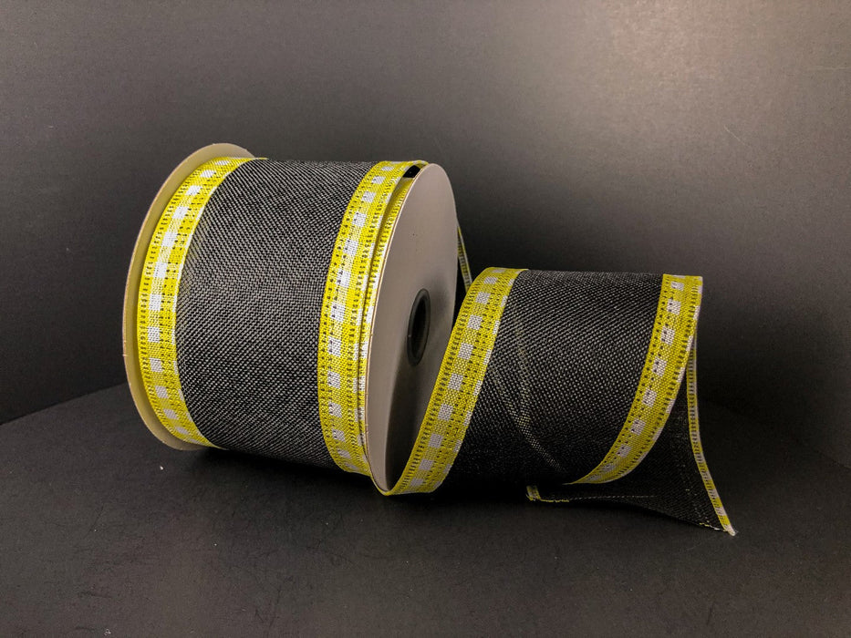 2.5"X10Y  Black Linen/Yellow-White Gingham Edge  45216-40-49