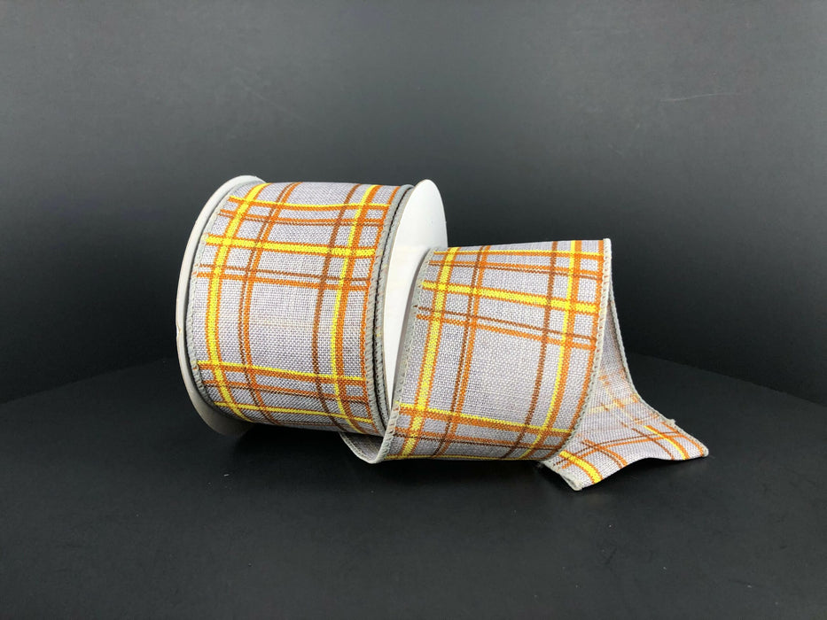 Grey-Rust-Yellow Cornelia Plaid, 2.5"X10Y  Ribbon  61213-40-47