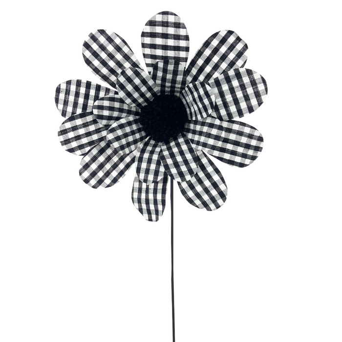 24" Black White Gingham Sunflower Spray 62815BKWT