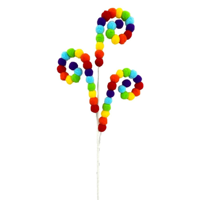 30" Rainbow Felt Ball Curly Spray with 3 Stems  63008RAINBOW