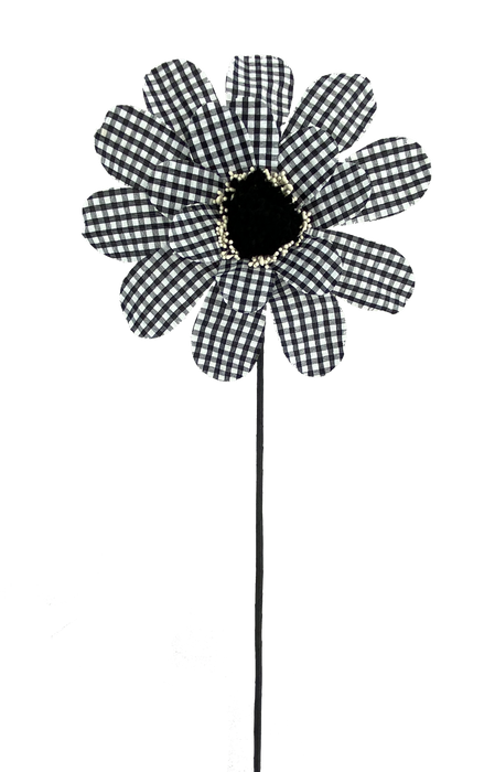 24" by 8" Black and White Gingham Sunflower Spray 63108BKWT