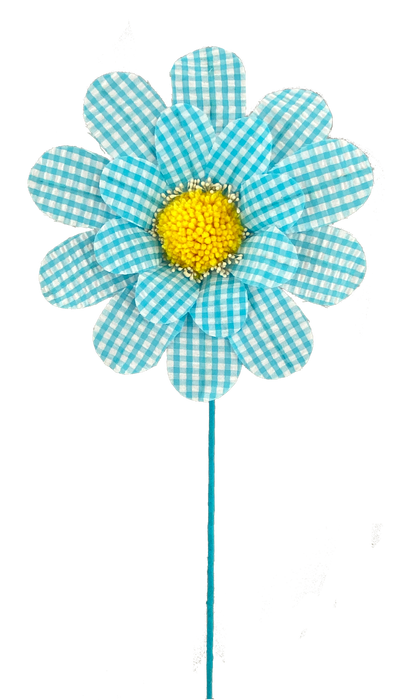 24" by 8" Blue Gingham Sunflower Spray 63108BL