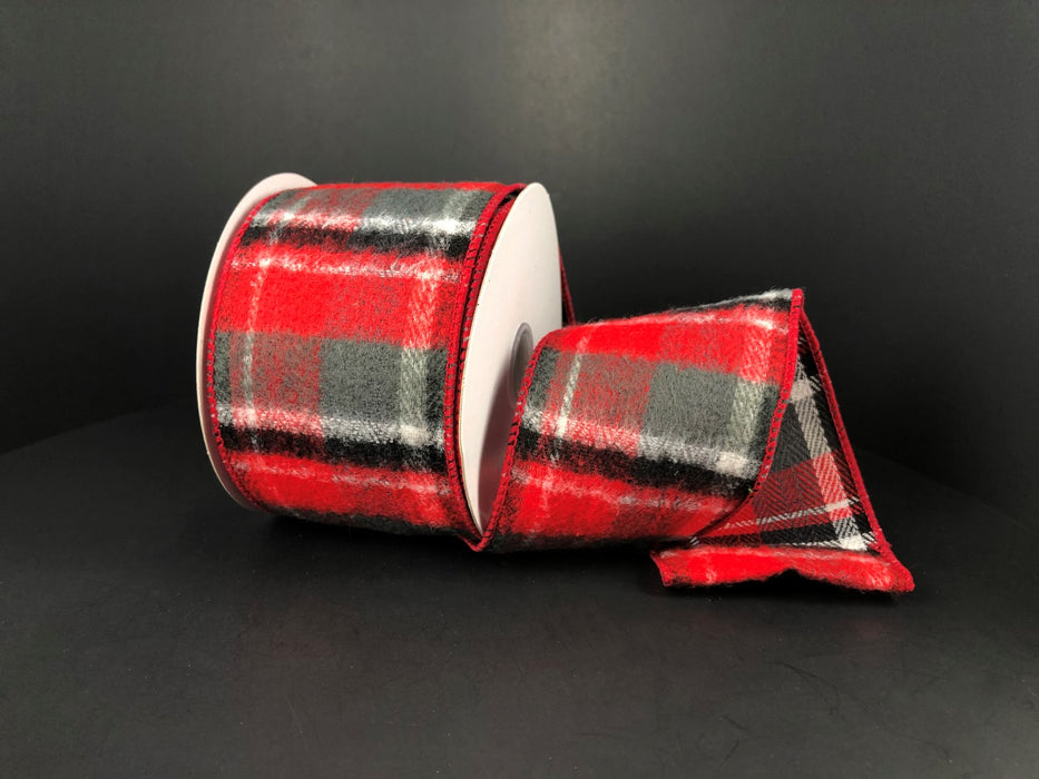 Brushed Red-White-Green-Black Plaid, 2.5"X10Y  Ribbon  72132-40-12