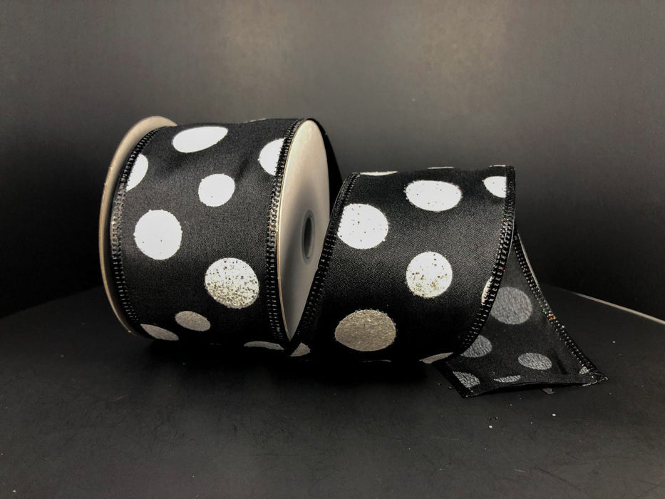 Black Satin/White Glitter Big Dots, 2.5"X10Y  Ribbon   75104-40-21