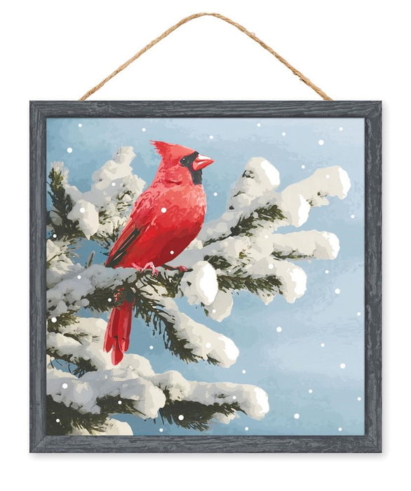 10"Sq Mdf Cardinal On Snowy Branch  Lt Blue/Red/White/Grey  AP7151