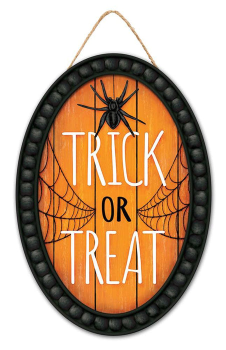 13”Hx9”L Trick Or Treat/Spider Oval Sign  Orange/Black/White  AP7232