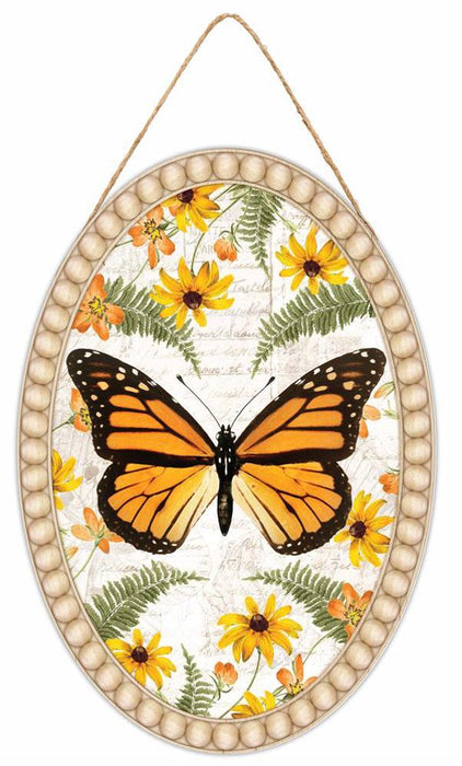 13"H Monarch Butterfly Oval Sign Black/Orange/Yellow/Green/Natural AP7335