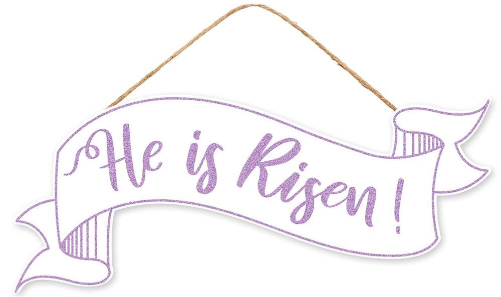 15"Lx6.25"H He Is Risen Banner Sign White/Lavender AP7848