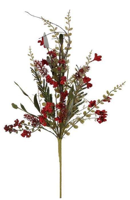 24"Oal Paper Flower/Eva Leaf/Beads Spray  Cranberry  FH804943