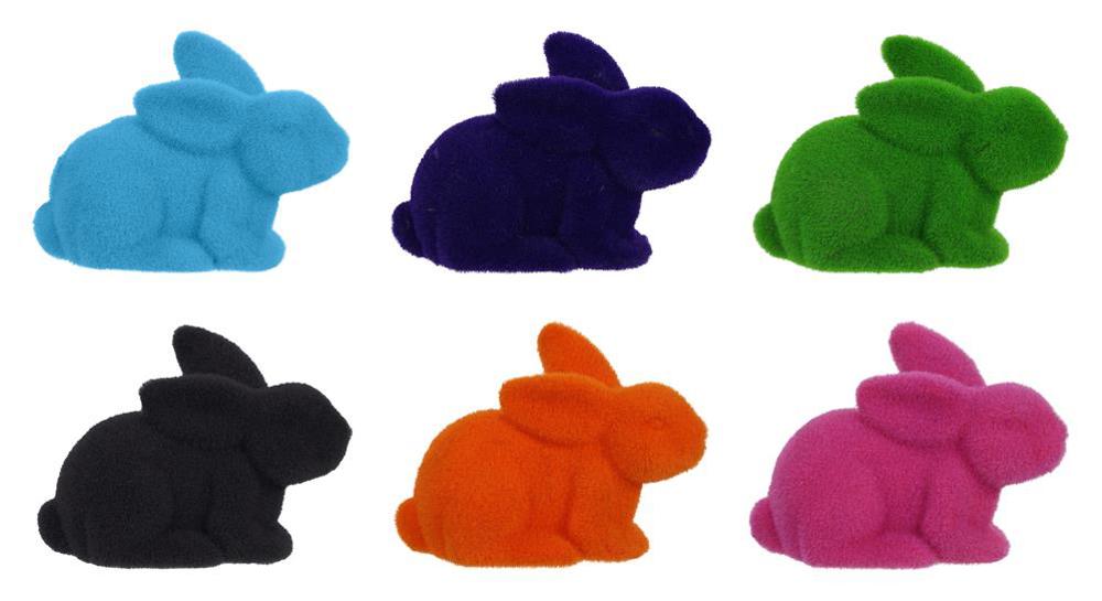 8.5"L X 6"H Flocked Laying Rabbit  6 Assorted Purple, Pink, Black, Green, Orange, Turquoise HE722999