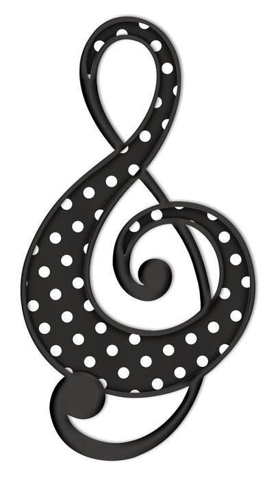 16"H Metal/Embsd Polka Dot Treble Clef  Black/White  MD0759