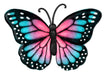 The 12”Lx8.3”H Metal/Embossed Monarch with pink, purple, blue, black, and white wings features stunning symmetry. Its vibrant colors and white spots on the wings accent a black body with curved antennae, creating an eye-catching butterfly sign (MD079846).