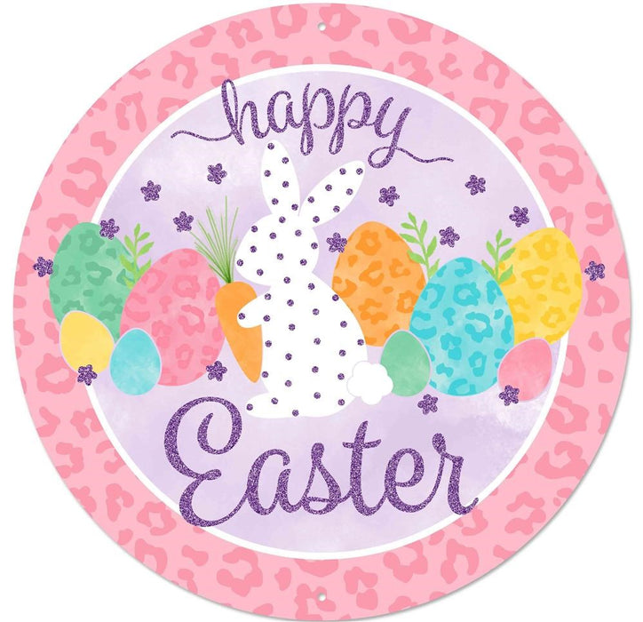 12"Dia Glitter/Leopard Happy Easter  Pink/White/Lavender/Blue/Mint  MD0856