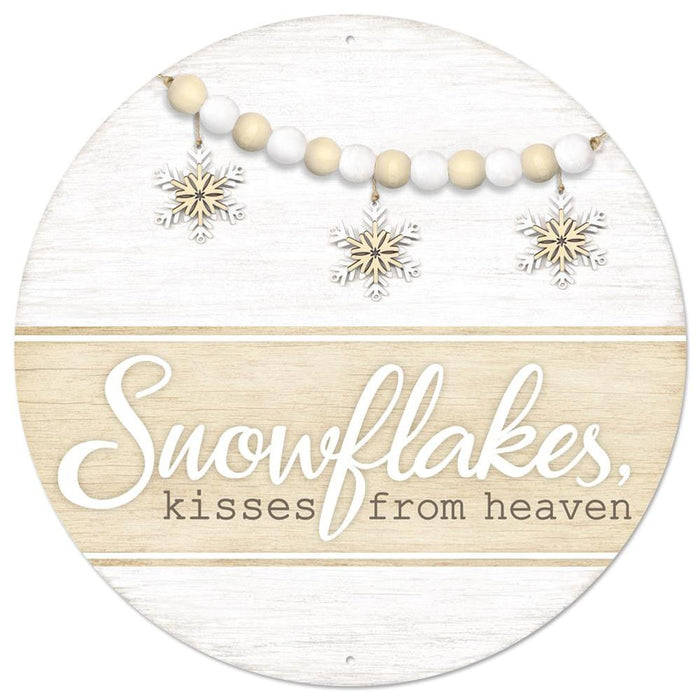 12"Dia Metal Snowflakes Sign  Natural/White  MD1003