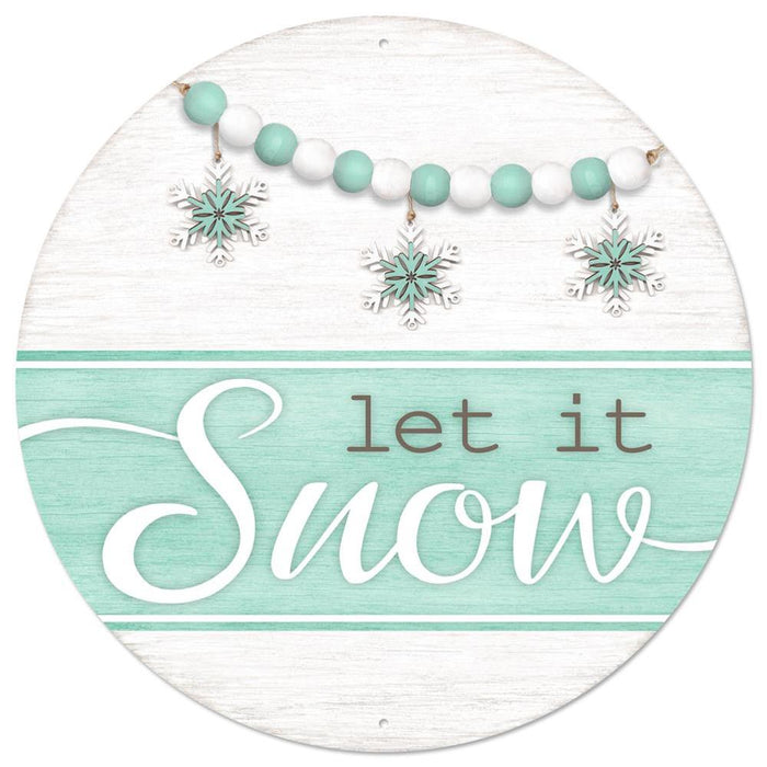 12"Dia Metal Let It Snow Sign  Mint/White  MD1004