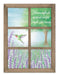 This 12.75H x 9.5L framed window sign features a hummingbird with blue and lavender flowers, a grassy field, and a tree backdrop. It reads, Hummingbirds appear when angels are near, ideal for adding peace and beauty to your space (Product: MD1351).