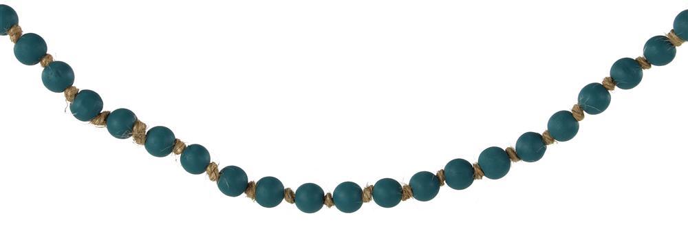 39"L Small Round Wood Bead Garland  Smokey Teal  MZ198038