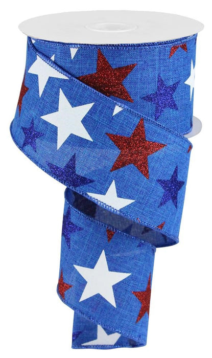 2.5"X10Yd Royal Blue Red White Navy  Star On Royal Rg0192625