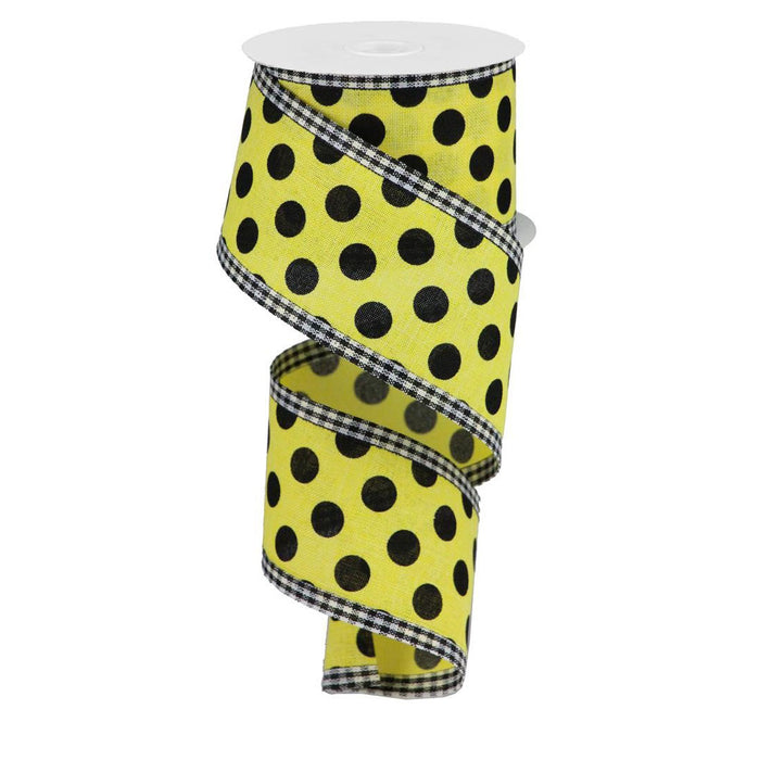 2.5" Yellow Black Polka Dot Gingham Check Edge Ribbon RG0805029