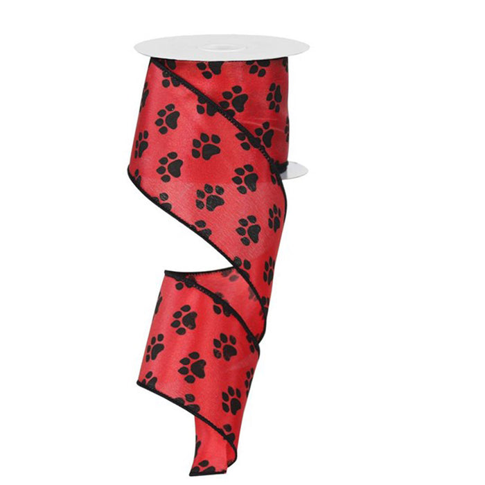 2.5" Red with Black Paw Print Ribbon RG1779CM