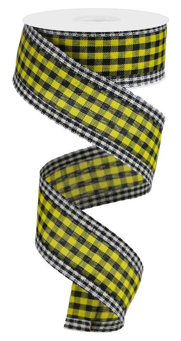 1.5"X10Yd Gingham Check/Edge  Yellow/Black/White  RGA171557