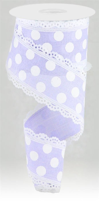 2.5"X10Yd Medium Dot W/Lace Light Lavender/White RGA8564NR