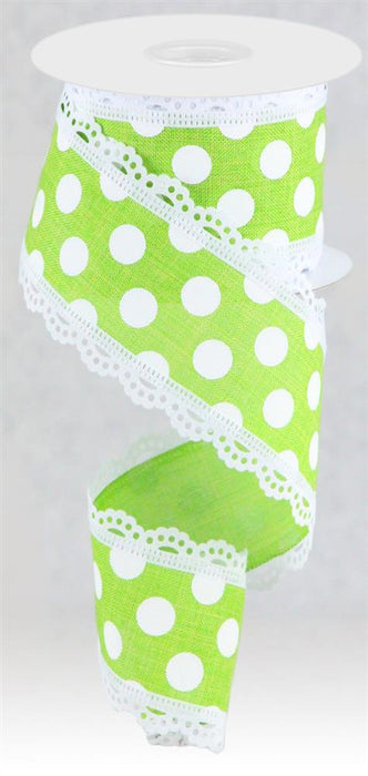 2.5"X10Yd Medium Dot W/Lace Lime Green/White RGA8564WW