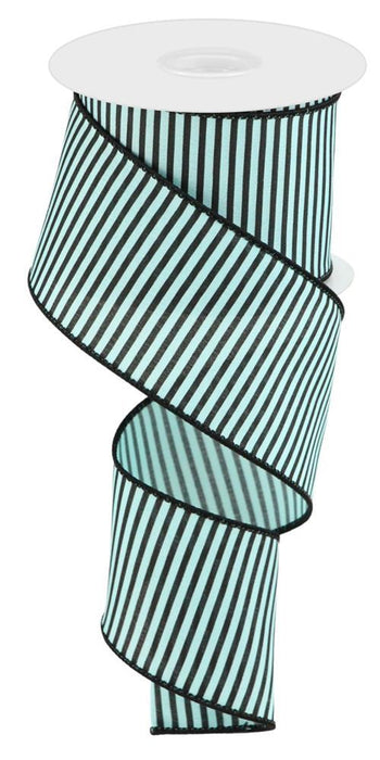 2.5"X10Yd Horizontal Thin Stripes On Pg  Soft Turquoise/Black  RGC1194FY