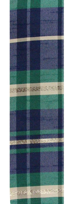 2.5"X10Yd Plaid Faux Dupioni  Navy/Emerald/Tan/Gold  RGC133273