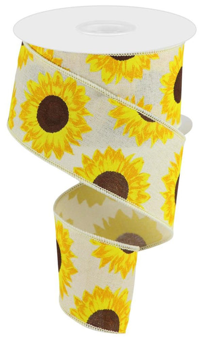 2.5"X10Yd Sunflower On Royal Cream/Yellow/Orange/Brown RGC171164