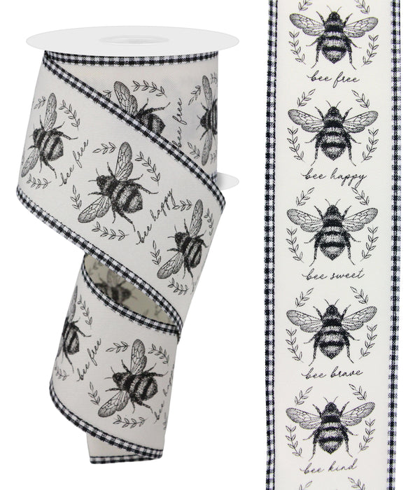 2.5"X10Yd Classic Honey Bees/Gingham  Ivory/Black/White  RGC806630